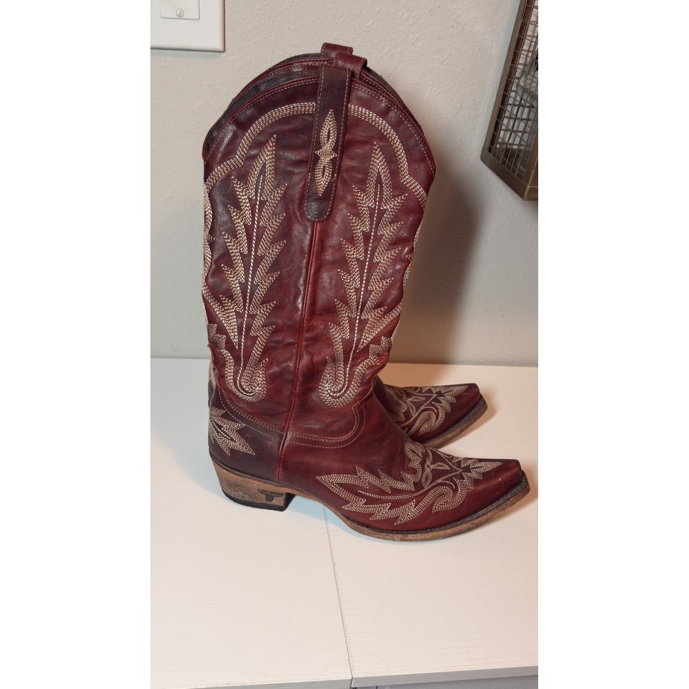 LANE Lexington Cowboy Cowgirl Boots Smoldering Ruby Snip Toe Women's Sz 8.5